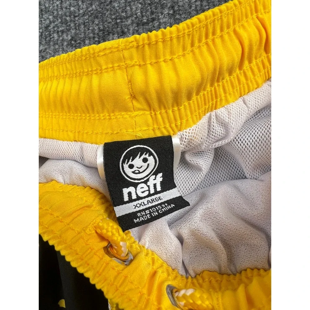 Neff Mens Duck Print Swim Trunks Black Yellow UPF 50+ Board Shorts XXL New